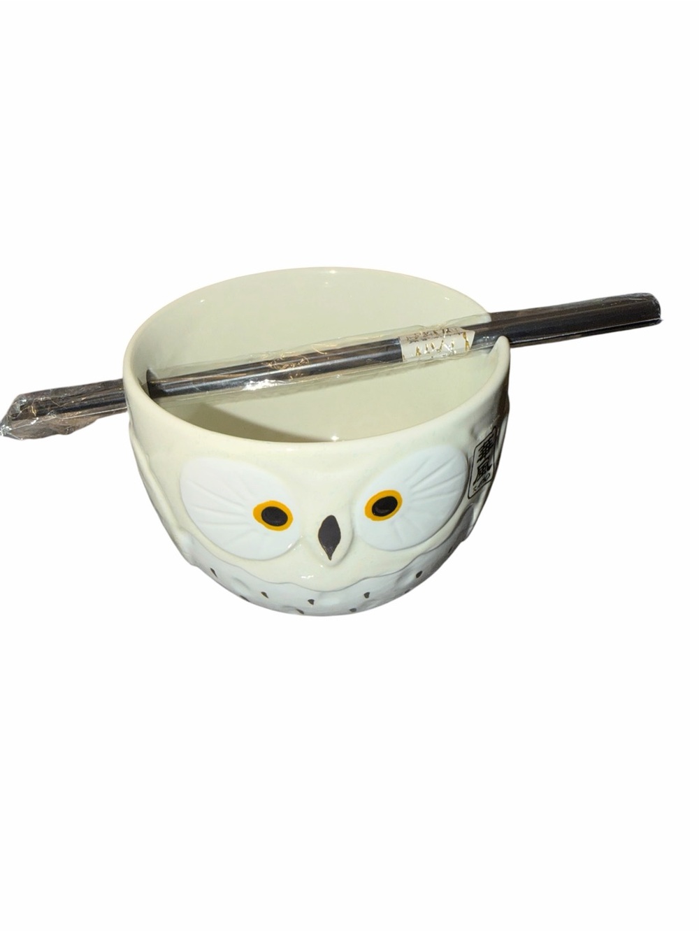 Ceramic Owl Ramen Bowl with chopsticks